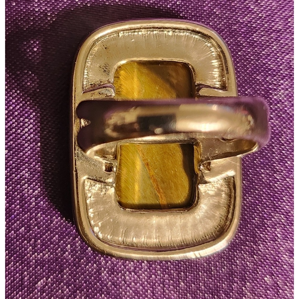 Tigers Eye Statement Ring Rectangular Cabochon Si… - image 5